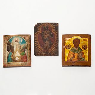 (3) Russian icons, oil on panel