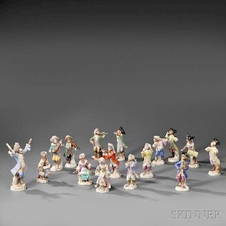 Fifteen Assembled Meissen Porcelain Monkey Band Figures