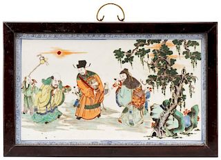 Chinese Porcelain Plaque Depicting Fu, Lu & Shou