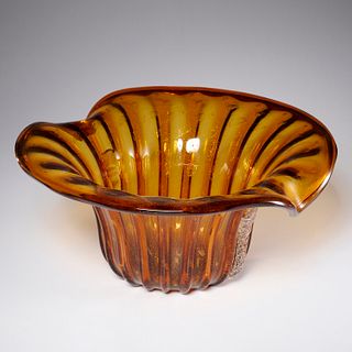 Large Murano gold flecked amber glass vase