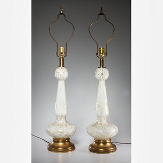 Pair vintage Murano glass table lamps