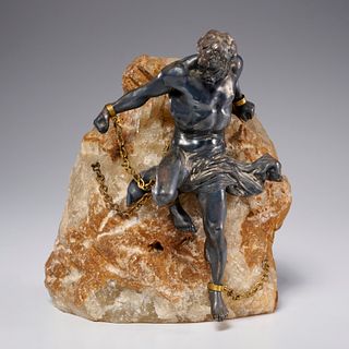 Prometheus Bound, bronze and quartz sculpture