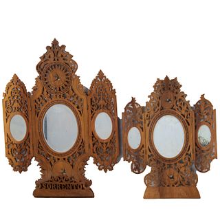 (2) Sorrento ware olive wood folding mirrors