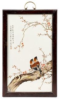 Chinese Porcelain Plaque, Hand Painted Bird Motif