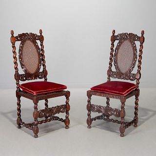 Pair Charles II style carved hall chairs