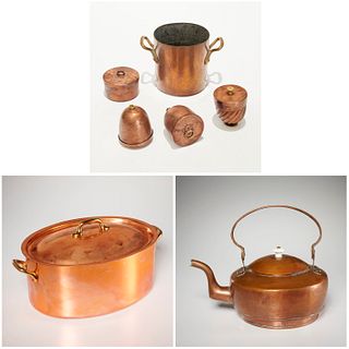 (7) copper cooking pots & molds