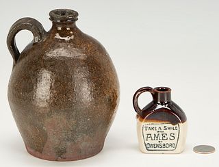 2 Southern Stoneware Pottery Items, incl. miniature Whiskey Jug