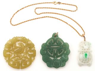 3 Chinese Carved Jade Pendants