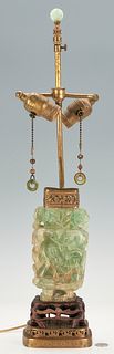 Chinese Carved Green Fluorite Lamp
