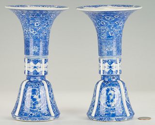 Pair of Chinese Blue & White Gu-Form Vases