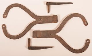 Pair of Wrought Iron Rams Horn Hinges.