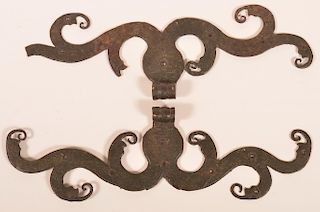 Pair of Wrought Iron Stag Horn Hinges