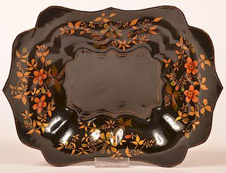 Lacquered Toleware Shaped Tin Tray.