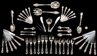 Wallace Violet Sterling Silver Flatware Service for 12 + 2 Serving Items, 107 pcs.