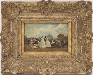 Manner of Eugene Boudin, 19th C. Victorian Beach Painting