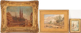 3 European School Paintings, incl. Attr. Christian F. Fues Landscape
