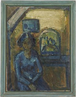 Emil Westman Painting, Lady with Birdcage