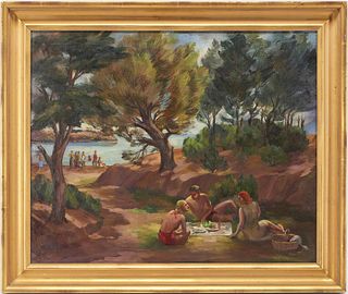 Arthur Helwig O/C Landscape Painting, Picnic