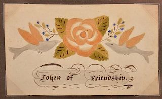 19th Century Watercolor Drawing Token of Friendship.