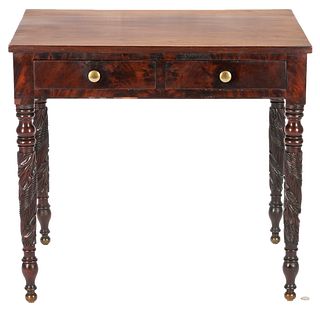 American Classical Mahogany Two Drawer Table