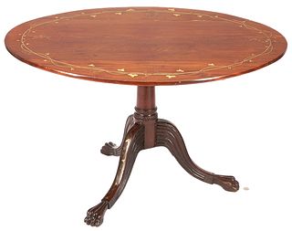 British Regency Mahogany Brass Inlaid Tilt-Top Table
