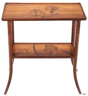 Emille Galle Art Nouveau Two-Tier Marquetry Table