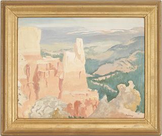 Ruthven Holmes Byrum O/B Painting, Western Canyon Landscape
