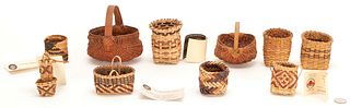 Ten (10) Miniature Baskets, Cherokee Rivercane & White Oak Plus 2 Buttocks Form