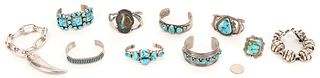 Ten (10) Silver Jewelry Items Inc. Navajo & Mexican
