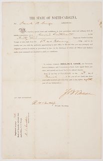 Confederate Z.B. Vance Signed War Commission Document