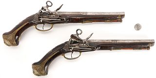Pair of Spanish Pedro Esteva Miquelet Flintlock Pistols, .68 cal.