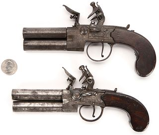 2 English Double Barrel Flintlock Pistols, incl. P. Bond