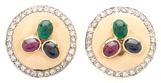 14K Diamond & Gemstone Disc Earrings