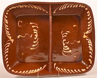 Yellow Slip Decorated Redware Divided Loaf Pan