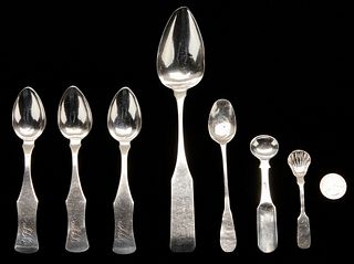7 Coin Silver Spoons attr. KY inc. Medicine Spoon