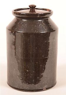 Redware Covered Storage Jar Signed W. Cope.