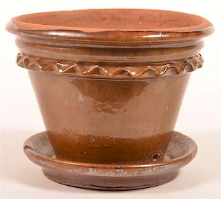 Glazed Redware Pottery Flower Pot.