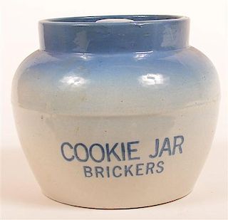 Salt Glazed Stoneware Brickers Cookie Jar.