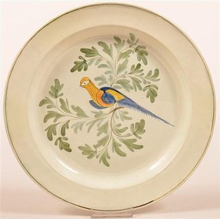 Leeds Soft Paste China Peafowl on Branch Plate.