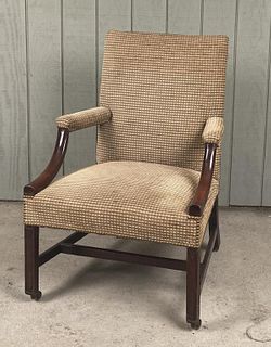George III Upholstered Mahogany Library Chair