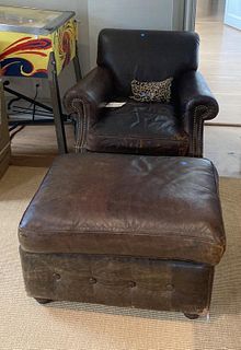 Vintage Leather Upholstered Easy Chair & Ottoman