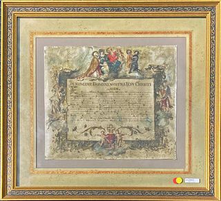 Framed Vellum Religious Document, 18th C.