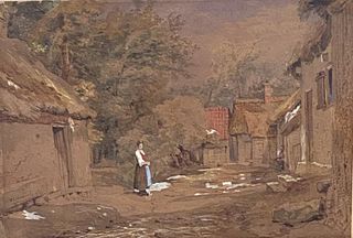 T. Creswick W/C Painting, Village Scene