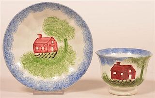 Blue Spatter School House  Cup and Saucer