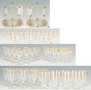 69 Signed Hawkes Amber Star Glass Stemware Pieces