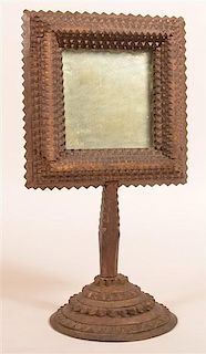 Antique Tramp Art Pedestal Mirror.