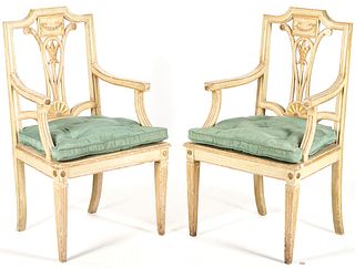 Pair of Continental Neoclassical Painted Armchairs