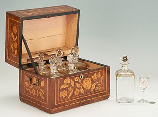 Dutch Marquetry Tantalus or Portable Liquor Case