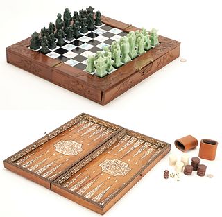 2 Inlaid Wooden Game Boxes