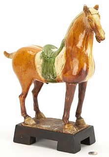 Chinese Sancai Glazed Pottery Horse, likely Tang